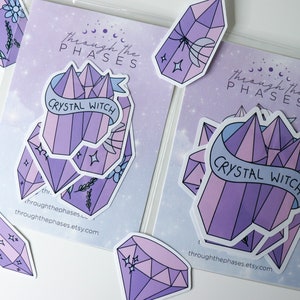 Kristal Heks Stickerpakket | Roze kristallen stickers, paars heksenstickerspakket, pastelkleurige heksenstickers, spiritueel stickerspakket