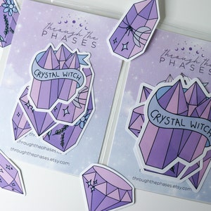 Crystal Witch Sticker Pack Pink crystal stickers, purple witchy stickers pack, pastel witch stickers, spiritual stickers pack image 1