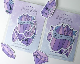 Crystal Witch Sticker Pack | Pink crystal stickers, purple witchy stickers pack, pastel witch stickers, spiritual stickers pack