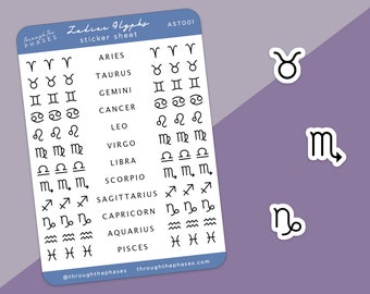 Astrology Stickers Set  - Grimoire Stickers, Zodiac Sign Stickers, Witchy Planner Stickers, Zodiac Stickers, Witchy Stickers, Star Sign