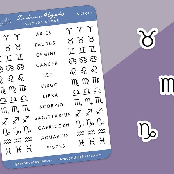 Astrology Stickers Set  - Grimoire Stickers, Zodiac Sign Stickers, Witchy Planner Stickers, Zodiac Stickers, Witchy Stickers, Star Sign