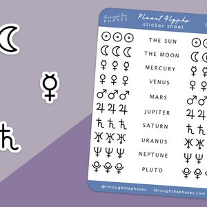 Astrology Symbols Grimoire Stickers Astrology Planner Stickers, Zodiac Star Sign Stickers, Bujo Sticker Sheet for Witch Journal Planets only