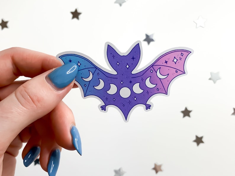 Pastel Moon Phases Bat Sticker pastel gore galaxy bat, pastel goth, cute bat sticker, vampire bat, witchy stickers image 1