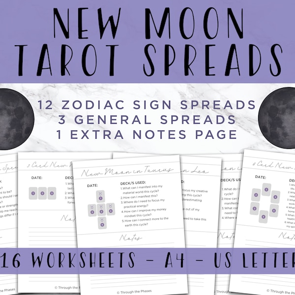 New Moon Tarot Spreads | Tarot Printable | Tarot Card Spread | Tarot Worksheet | New Moon Ritual | Moon Manifesting | Astrology Reading