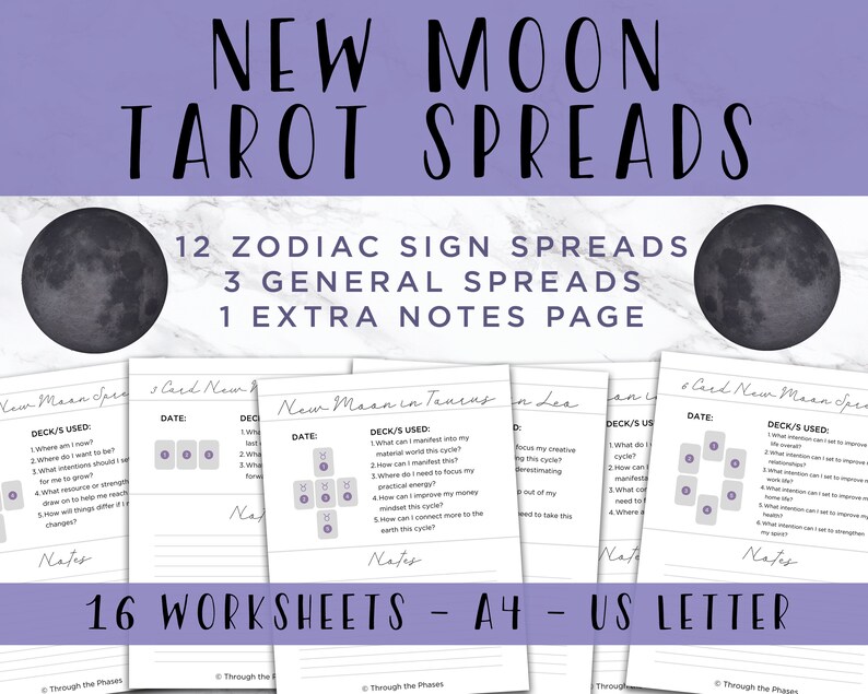 New Moon Tarot Spreads Tarot Printable Tarot Card Spread Tarot Worksheet New Moon Ritual Moon Manifesting Astrology Reading image 1