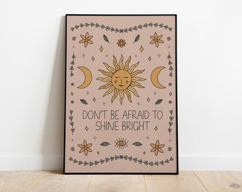 Shine Bright Boho Sun Print. Spiritual poster, zen home decor, spiritual wall art, celestial gifts