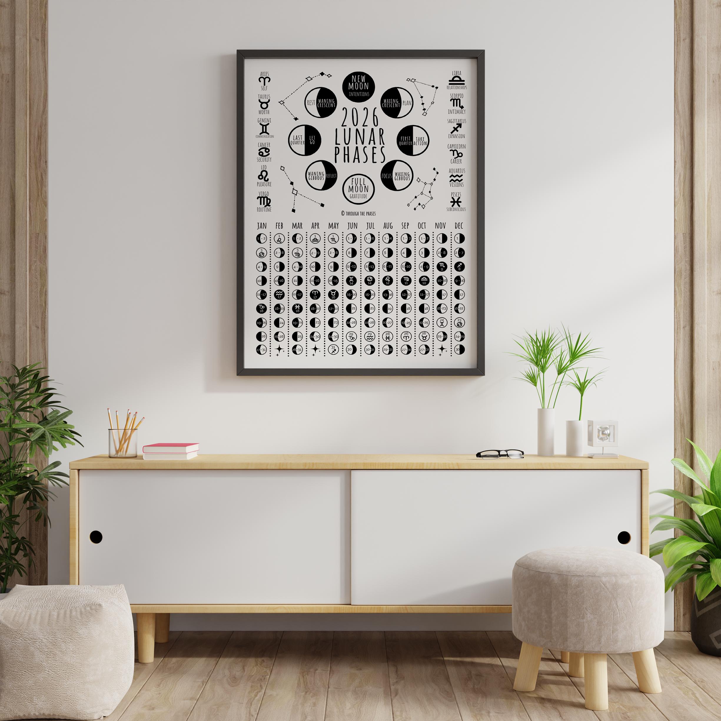 2026 Lunar Calendar Printable Download: Full + New Moon Phases, Digital ...