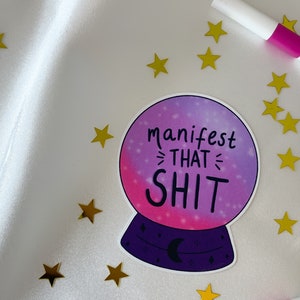 Manifest Sticker Crystal Ball Manifest that shit purple crystal ball sticker, grimoire stickers, magical girl sticker, believe sticker image 3