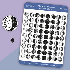 Moon Phase Grimoire Stickers | Moon Planner Stickers | Small Moon Stickers | Moon Sticker Sheet | Moon Phase Stickers | Planner Sticker