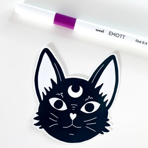 Witchcraft Cat Sticker Black & White occult magic, witchy space black cat sticker, gothic goth sticker, waterbottle witch stickers image 7
