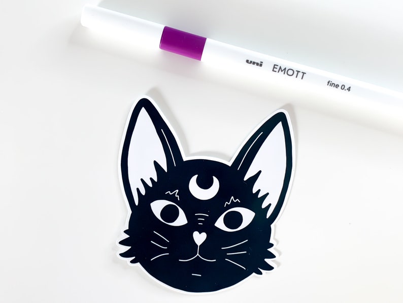 Witchcraft Cat Sticker Black & White occult magic, witchy space black cat sticker, gothic goth sticker, waterbottle witch stickers image 7