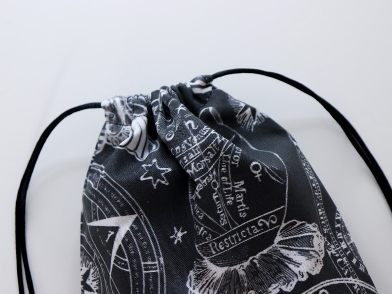 Occult Print Tarot Bag Black and white tarot pouch, fabric tarot card holder, witchy tarot card bag, small tarot pouch, tarot card pouch image 6