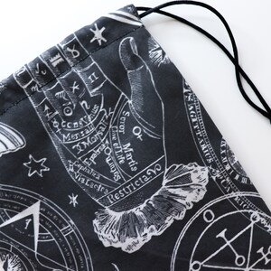 Occult Print Tarot Bag Black and white tarot pouch, fabric tarot card holder, witchy tarot card bag, small tarot pouch, tarot card pouch image 5