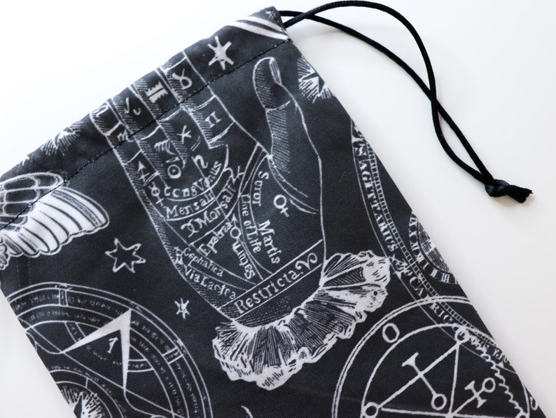 Occult Print Tarot Bag Black and white tarot pouch, fabric tarot card holder, witchy tarot card bag, small tarot pouch, tarot card pouch image 5