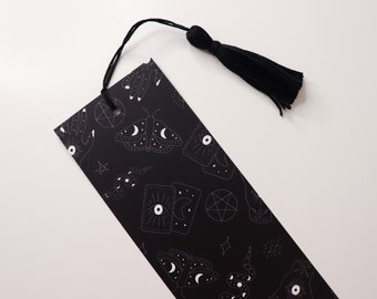 Black Magic Bookmark with Tassel - witchy tarot stationery, unique handmade gothic crystal bookmark, gifts for witches