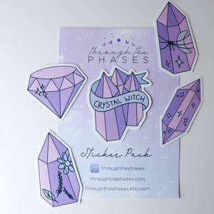 Crystal Witch Sticker Pack Pink crystal stickers, purple witchy stickers pack, pastel witch stickers, spiritual stickers pack Regular