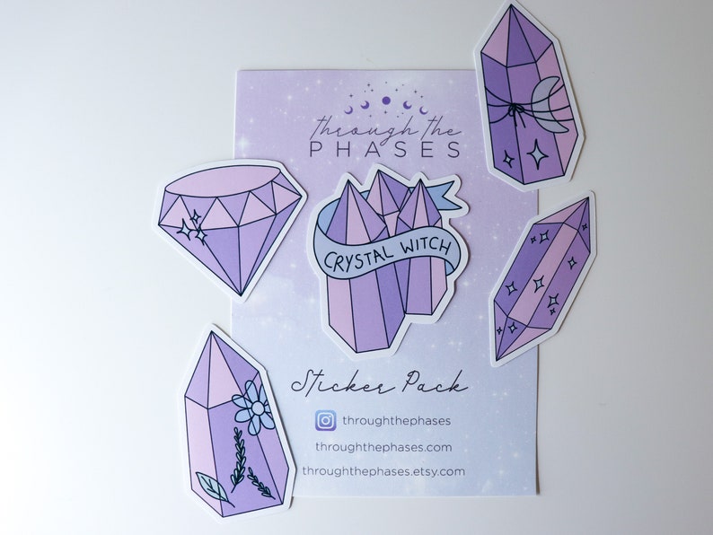Crystal Witch Sticker Pack Pink crystal stickers, purple witchy stickers pack, pastel witch stickers, spiritual stickers pack Regular