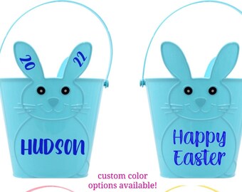 Personalized Easter Baskets, Double Sided Easter Buckets, Easter Baskets for Kids, Plastic Bucket, Candy Holder, Bunny Bucket,  Kids Gifts