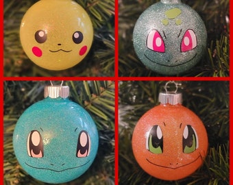 Pokemon Inspired Ornaments, Large Glitter Glass Ornaments,  Christmas Ornaments, Custom,  TV Show Ornaments, Christmas Tree, Christmas Gifts