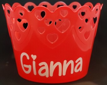 Personalized Valentine's Day Buckets, Plastic Bucket, Tubs,  Present Holder, Gift Holder, Heart Bucket, Heart Tub, Red Valentine's Day Pail