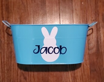 Personalized Easter Bunny Basket, Personalized Kids Easter Basket, Metal Basket, Easter Gift, Gifts for Kids, Metal Tub, Monogram, Baby, Kid