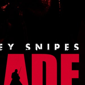 May include: A movie poster with a red background and the text "Blade" in large white letters. The text "Wesley Snipes" is above the title in smaller white letters.