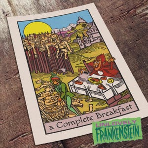 Um café da manhã completo, xilogravura de carta de tarô | Impressão artística 11x17