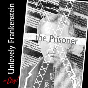May include: A black and white collage of text and images. The text reads "the Prisoner" and "Unlovely Frankenstein on Etsy!" The image is a stylized portrait of a person with a grid pattern over their face.