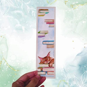 Handmade Watercolor Cat Bookmark | Sleeping Cat Book Lover Gift | Hand Painted Bookmark | Cute Reading Accessory | Original Artwork