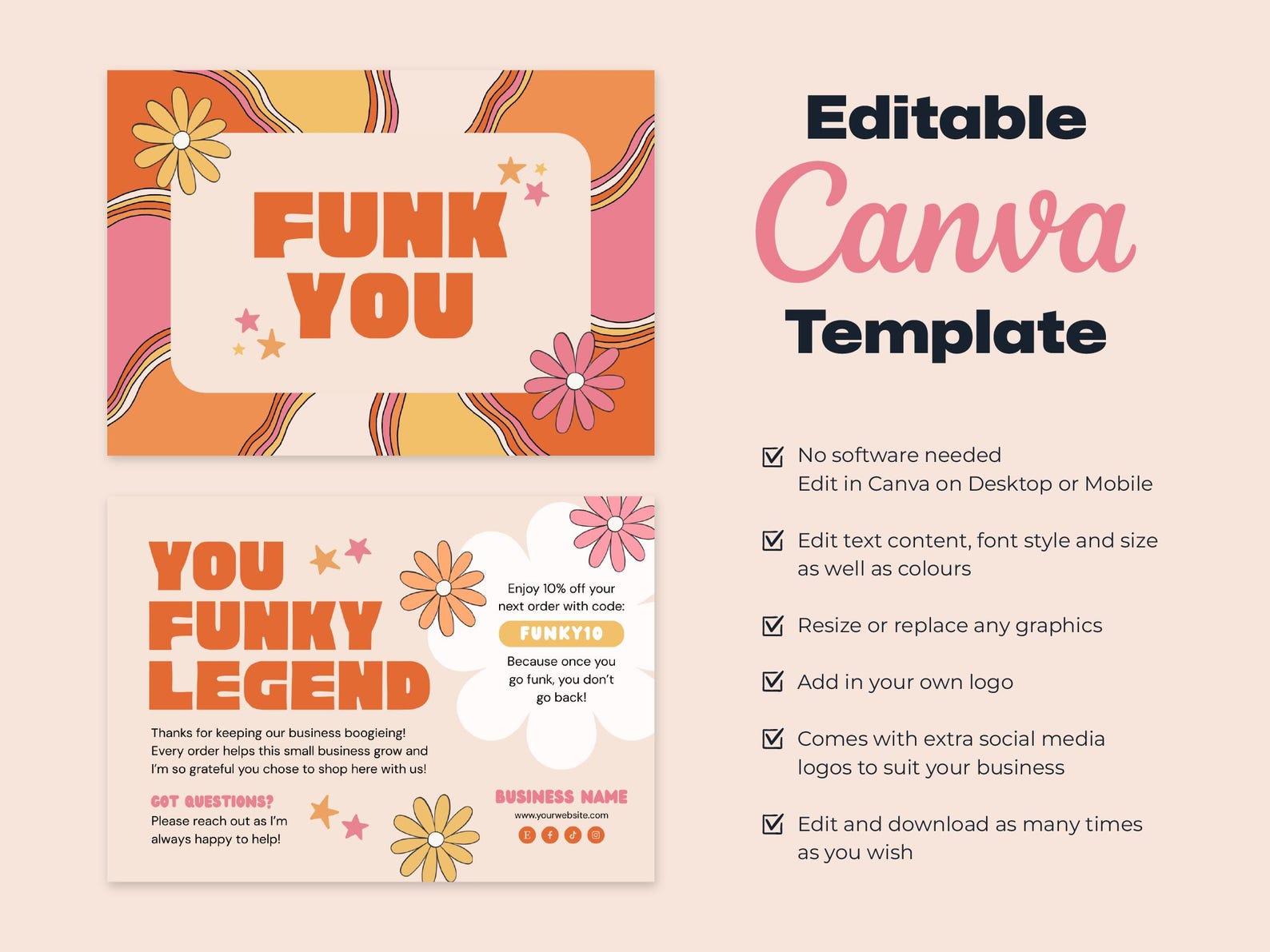 Janis Groovy Thank You Card Template: Retro Small Business Canva Design ...