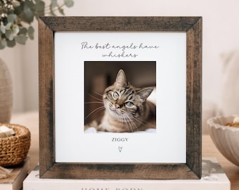 Custom Cat Memorial Picture Frame, Personalized Pet Sympathy Gift, Cat Tribute Photo, Angels Have Whiskers