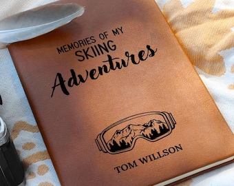 Diario de aventuras de esquí, cuaderno de esquí personalizado, regalo personalizado para amantes del esquí, diario de viaje de piel vegana