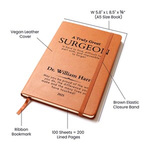 Gift for Surgeon - Vegan Leather Personalized Journal, Coworker Gift, Gift for Surgeon, Dr Thank You, Retirement, Christmas 画像 2