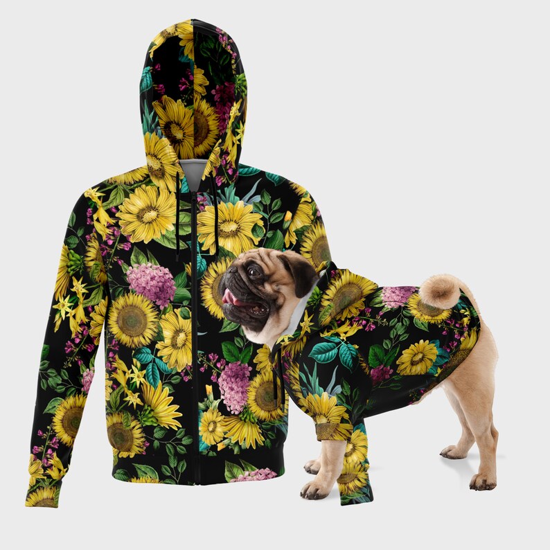 Matching Dog & Owner Hoodie Set Vintage Botanical Sunflower Etsy