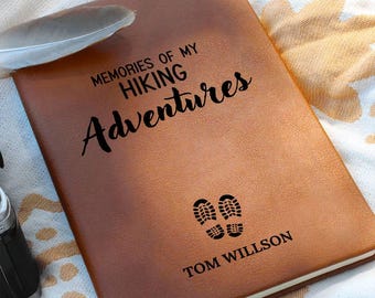 Personalized Hiking Journal, Vegan Leather Notebook, Adventure Gift for Hikers, Custom Travel Diary, Outdoor Enthusiast Gift