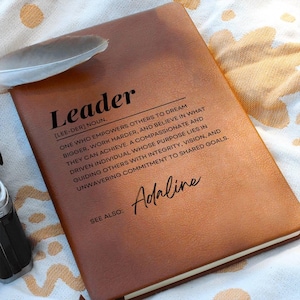 Leader Journal, Personalized Vegan Leader Journal Gift, Leader Definition Gift, Leader Appreciation Gift, Leadership Gift, Employee Gift image 1