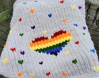 Chunky Hand Knitting PATTERN - Rainbow Heart