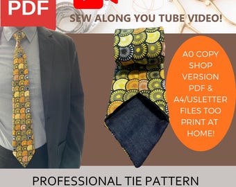 Modèle de cravate de créateur professionnel - Instructions de fabrication et vidéo YouTube - Versions PDF A4/US Letter ET A0 incluses