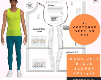 Débardeur ajusté pour homme - Blocs sportswear - Pantoufles pour hommes - Taille XXS - 3XL - Version US Letter A4 - Version Copyshop A1 - Modélisme professionnel