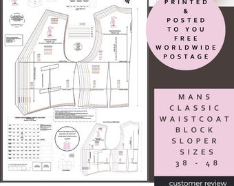 GILET AJUSTÉ pour homme - Basic Block ou Sloper - Tour de poitrine de 38 à 48 pouces - Imprimé et posté gratuitement - Découpeurs de motifs professionnels
