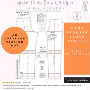 Può includere: Un modello di cucito per un pantalone da uomo, con taglie da 71-96,5 cm di vita. Il design include il testo "Modeliste Creative-Design Cut & Wear" e "Professional Patterns & Blocks". Il modello è disponibile in PDF.
