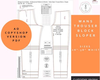 Bloc de pantalon basique pour homme - Sloper - Tour de taille de 28 po. à 38 po. - Idéal pour les créateurs de patrons ou les petites entreprises de mode - Version A0
