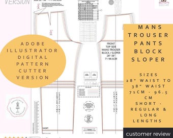 Bloc pantalon/pantalon homme basique - Sloper-SIZE 28 "à 38" tour de taille - Découpoirs numériques CLO & Adobe illustrator Version