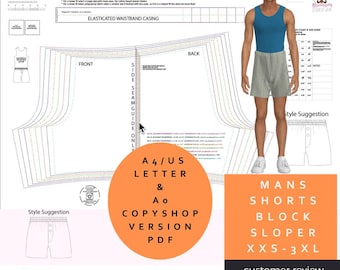 Shorts/sous-shorts pour hommes - Basic Block ou Sloper - Taille XS - 3XL - Modèles professionnels et blocs