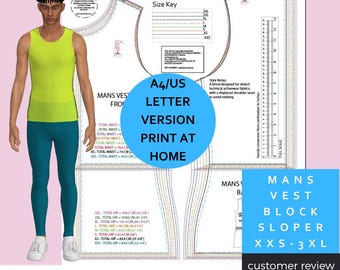 Débardeur moulant pour homme - blocs de vêtements de sport - chaussons pour hommes - taille XXS - 3XL - version lettre US A4 - impression à la maison - conception de motifs professionnelle