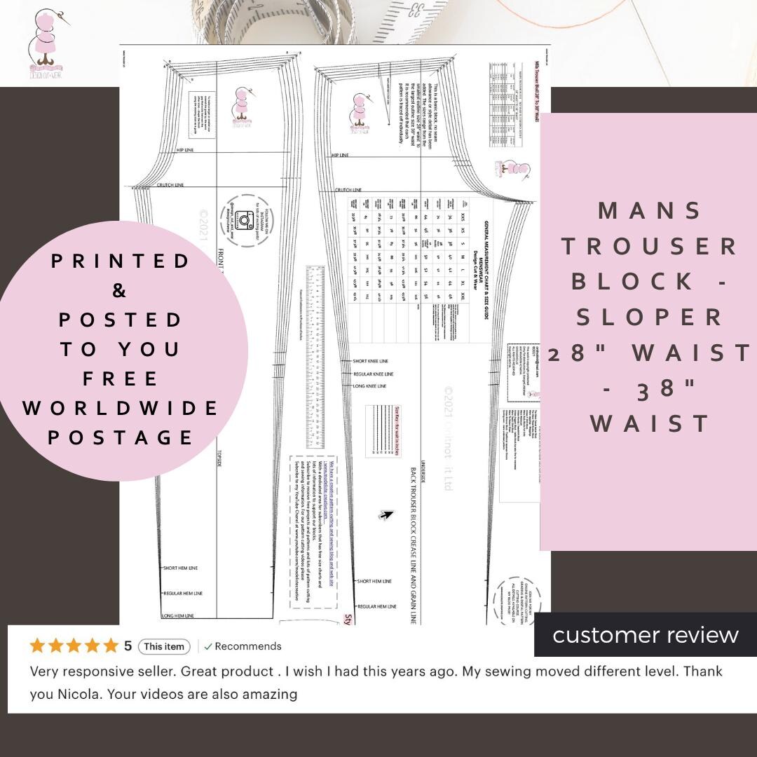 Mans Basic Trouser Block -sloper-size 28 " to 38" Waist Size- Ideal for ...