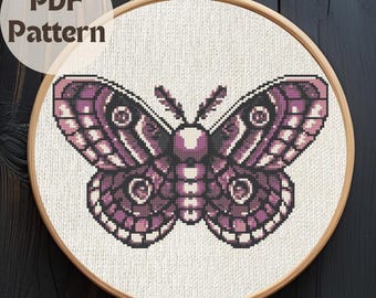 Moth Cross Stitch Pattern, Beginner Friendly Bug Pattern, Printable PDF, Digital Download, Moth Cross Stitch PDF