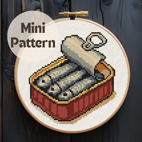 Sardine Can Cross Stitch Pattern, Fish Tin Food Art, Modern Cross Stitch Design, Small Sardines Pattern PDF, Instant Download Cross Stitch