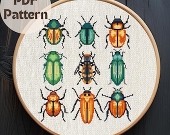 Beetle Cross Stitch Pattern, Beginner Friendly Bug Pattern, Printable PDF, Digital Download, Beetle Cross Stitch PDF