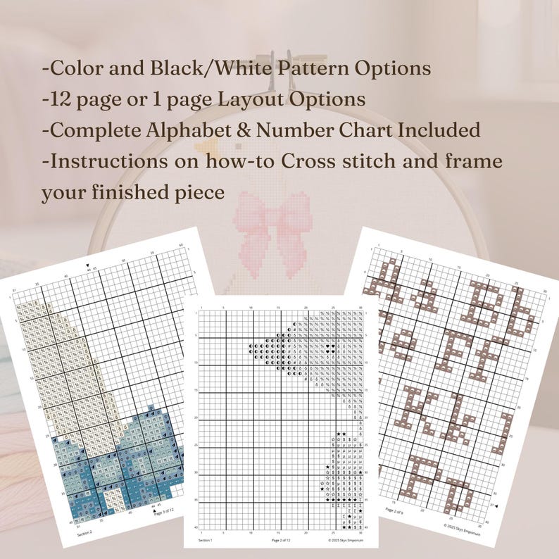 May include: Three cross stitch patterns for a butterfly design. The patterns are in black and white, color, and a brown and white color scheme. The patterns include instructions on how to cross stitch and frame the finished piece.